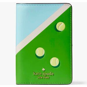 S Kate Spade Grand Slam Leather Passport Holder KF503 Tennis Green Blue Navy NWT